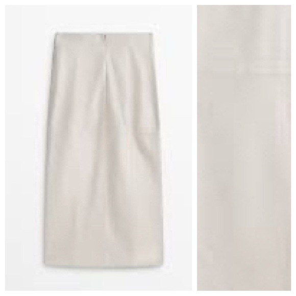 NWT Massimo Dutti Studio Off White Leather Midi Skirt with Front Slit Size M. - Picture 4 of 12